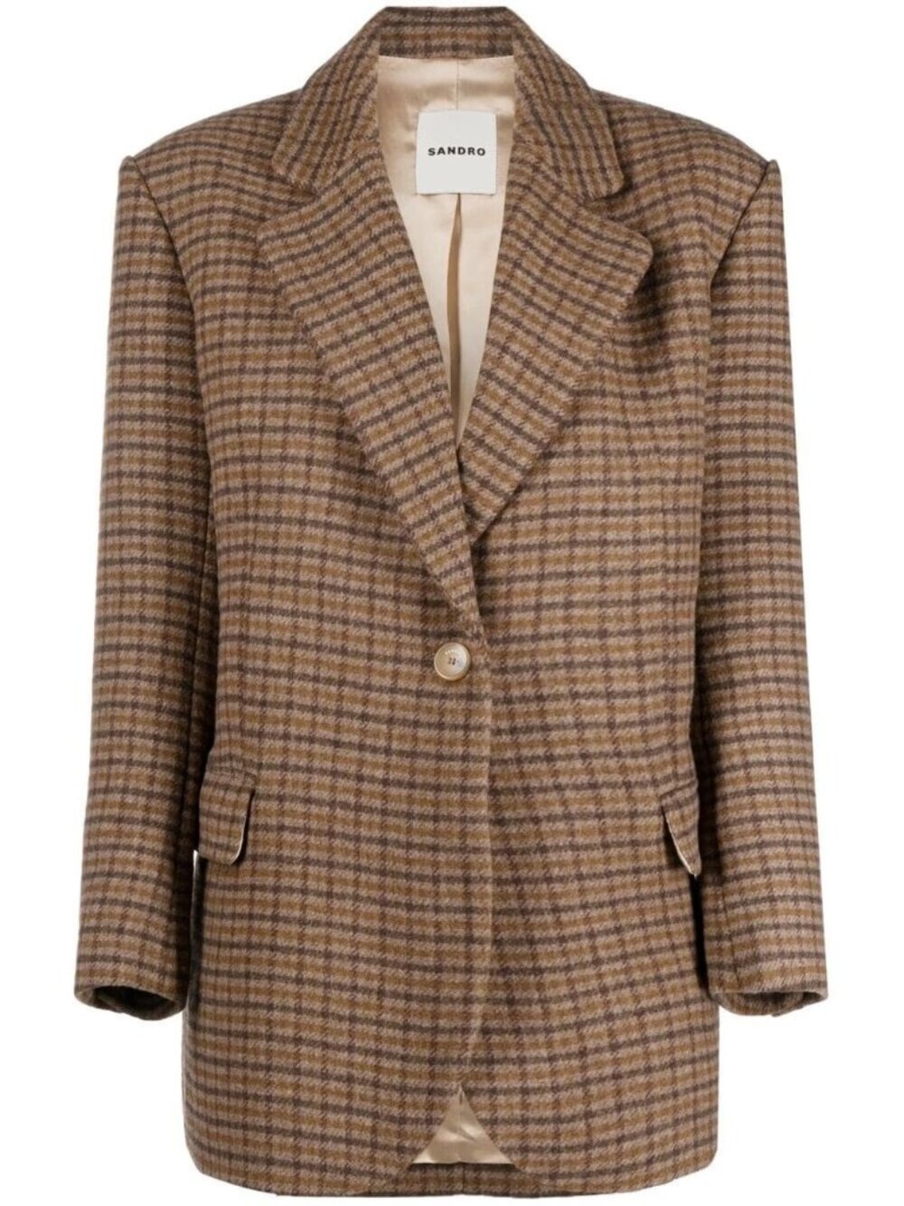 NEW Sandro Jenna Checked Single-Breasted Blazer - Brown Size 42 #SJ403